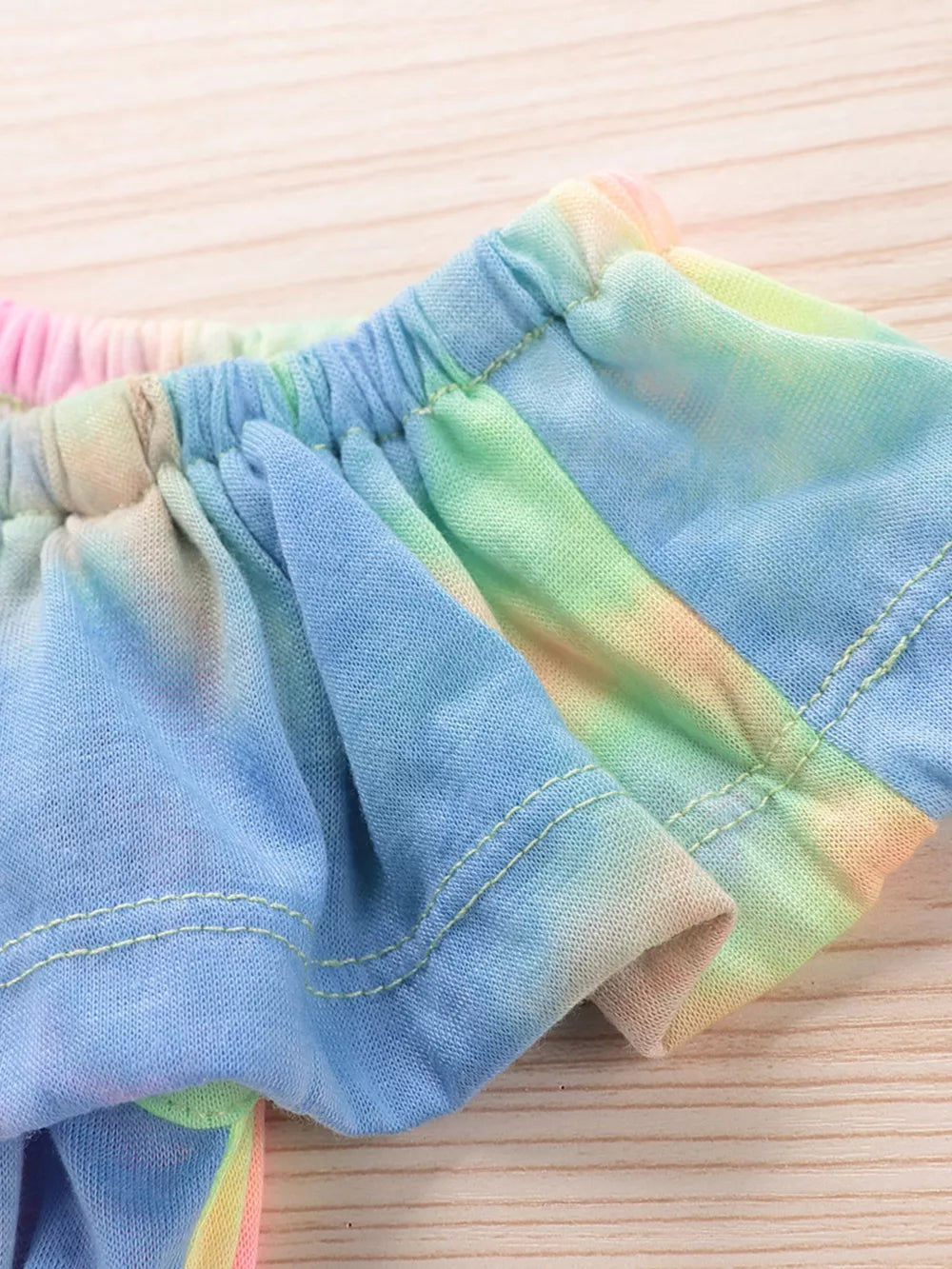 Children's Tie-dye Ruffle Crop Top & Shorts Set in Blue, model styling view