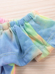 Children's Tie-dye Ruffle Crop Top & Shorts Set in Blue, model styling view