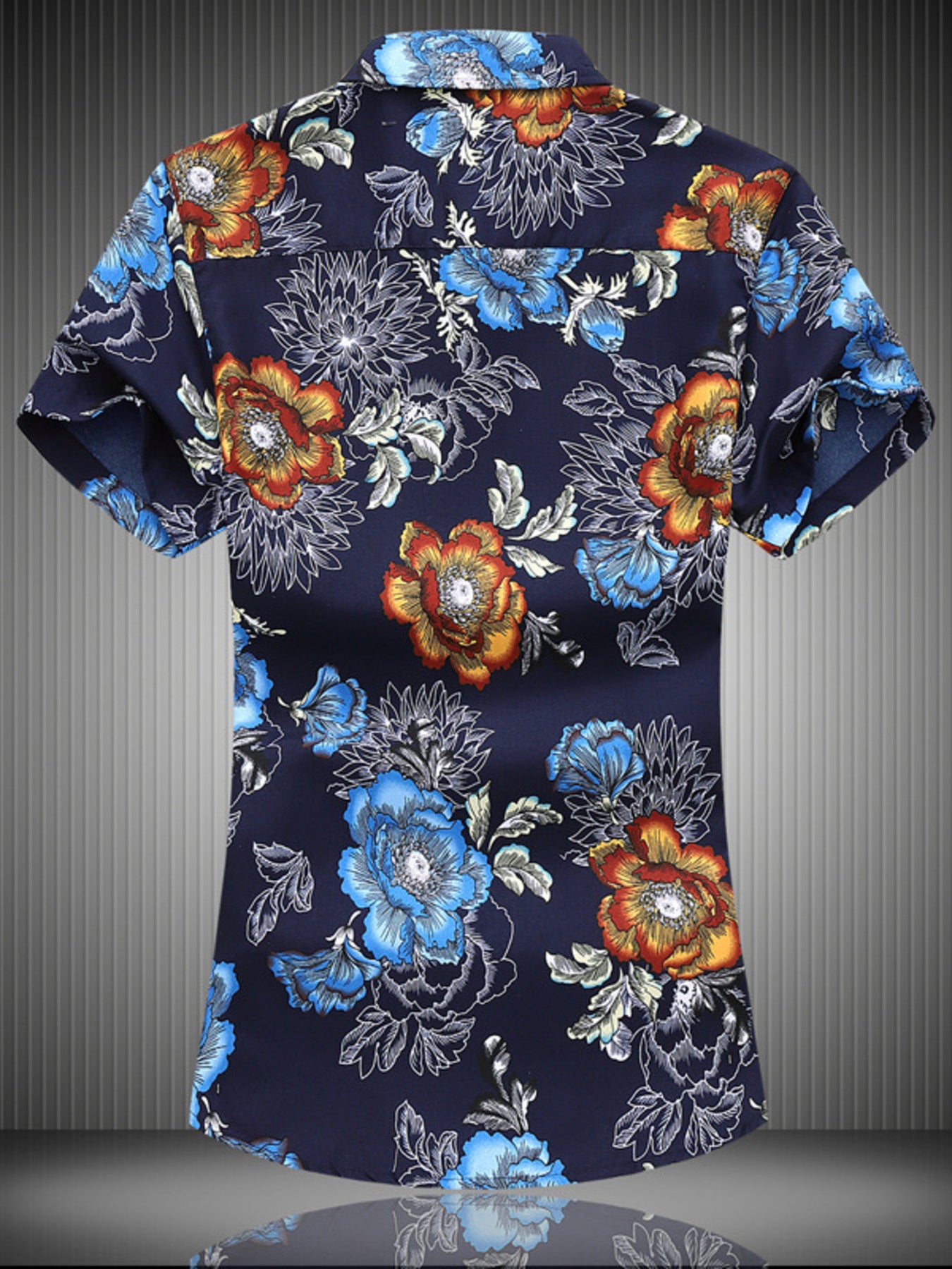 Men's navy floral print short sleeve button-up shirt