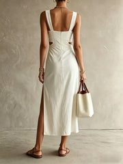 Ruched Cut-out Midi Dress in Khaki, side view