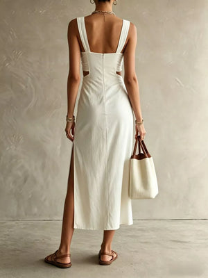 Ruched Cut-out Midi Dress in Khaki, side view