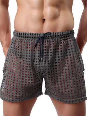 Dark Gray perforated sport shorts with drawstring waist and breathable athletic cut.