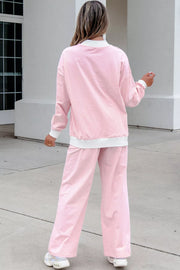 Striped Long Sleeve Top And Pants Set in Blush Pink, side view