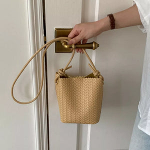 Woven Straw Crossbody Bag in Yellow, fabric detail