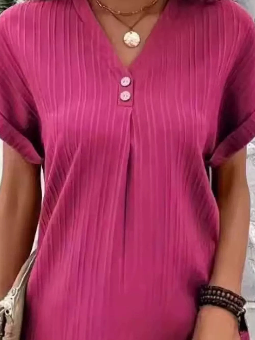 Full Size Casual V-neck Short Sleeve Dress in Silver, view 11