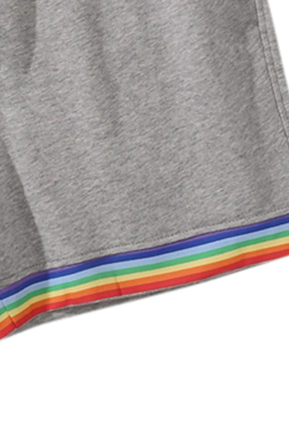 Gray lounge shorts with rainbow trim detail