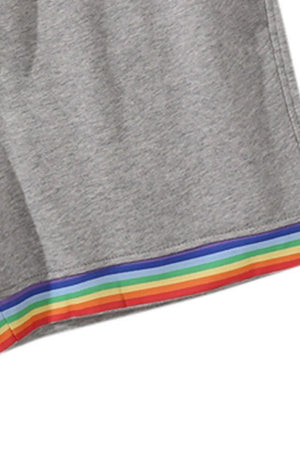 Gray lounge shorts with rainbow trim detail