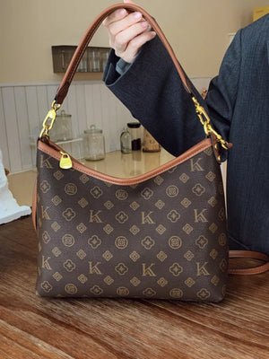 Monogram Pattern Shoulder Bag in Brown, side view