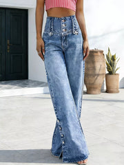 Chic High-waisted Wide-leg Jeans With Button Fly
