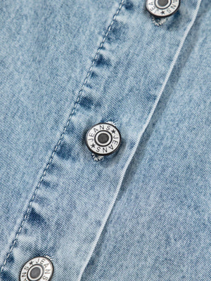 Light blue denim overall dress with button details