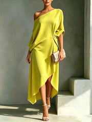 Chic Asymmetrical One-shoulder Drape Dress