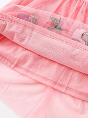 Pink toddler tulle dress with floral embroidery detail.