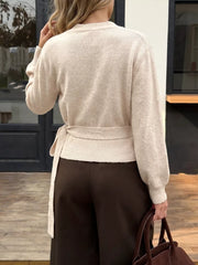 Tied Surplice Long Sleeve Sweater, back view