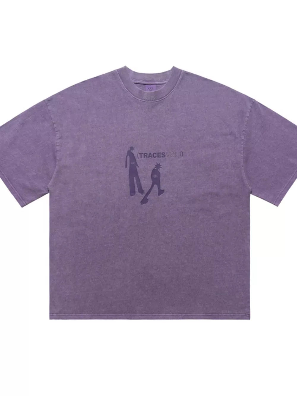 Purple oversized cotton graphic tee with relaxed fit and crew neck.