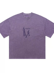 Purple oversized cotton graphic tee with relaxed fit and crew neck.
