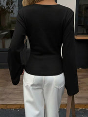 Elegant V-neck Wrap Asymmetrical Blouse in Milky White, fabric detail