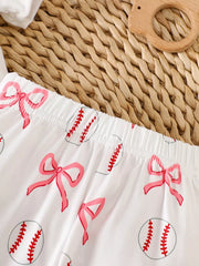 Children's Baseball Short Sleeve Bodysuit Set in White, fabric detail