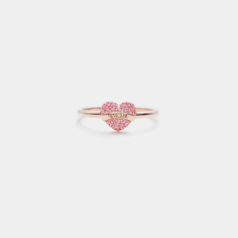 Rose gold ring with pave heart detail and MOM engraving