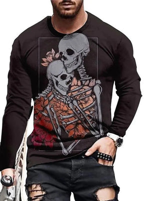 Men's Skeleton Embrace Long Sleeve T-shirt Plus Size in Chartreuse, front view