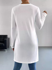 Long Sleeve Side Slit T-shirt in White, close-up detail
