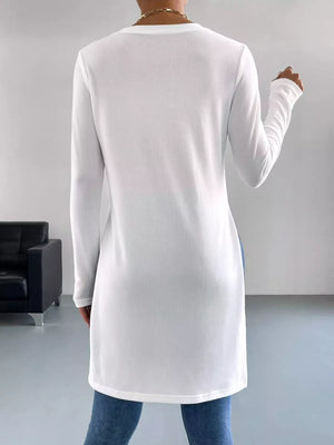 Long Sleeve Side Slit T-shirt in White, close-up detail