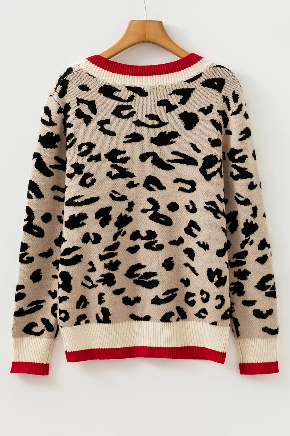 Leopard Pattern V-neck Ribbed Sweater in Leopard, fabric detail