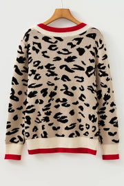 Leopard Pattern V-neck Ribbed Sweater in Leopard, fabric detail