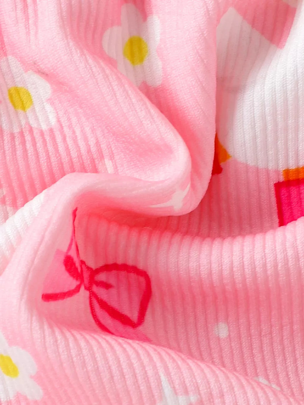 Children's Bow Duck Print Romper With Headband in Pink, back view