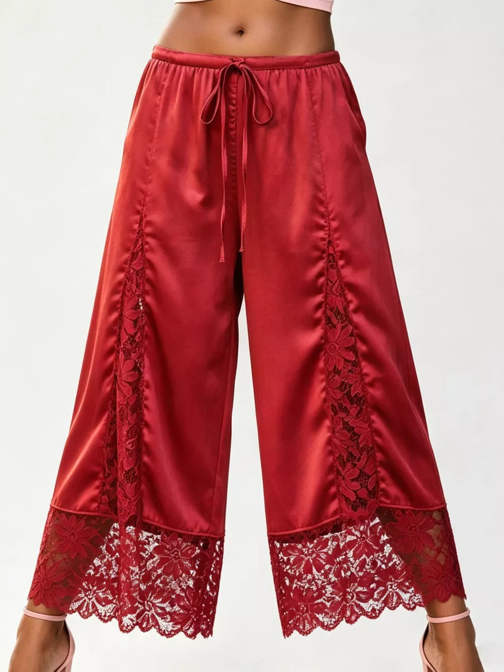 Lace Trim Wide-leg Cropped Pants in White, view 22