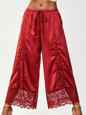 Lace Trim Wide-leg Cropped Pants in White, view 22