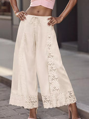 Lace Trim Wide-leg Cropped Pants in White, view 11