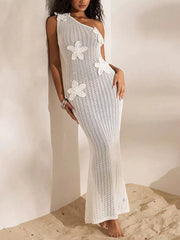 Elegant Crochet One-shoulder Maxi Gown