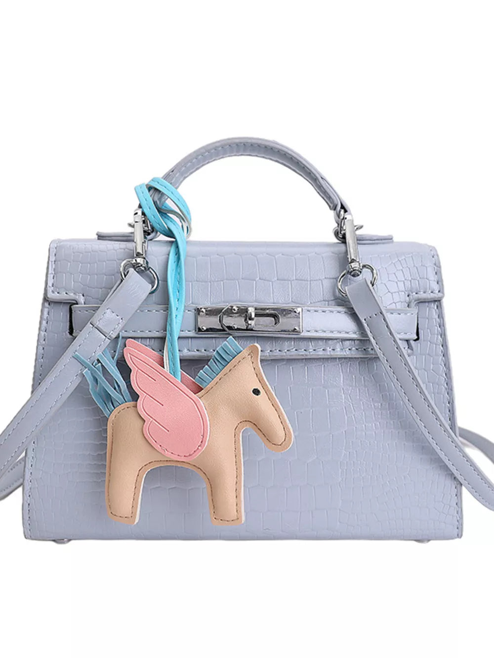 Crocodile Embossed Mini Crossbody Bag in Blue, fabric detail