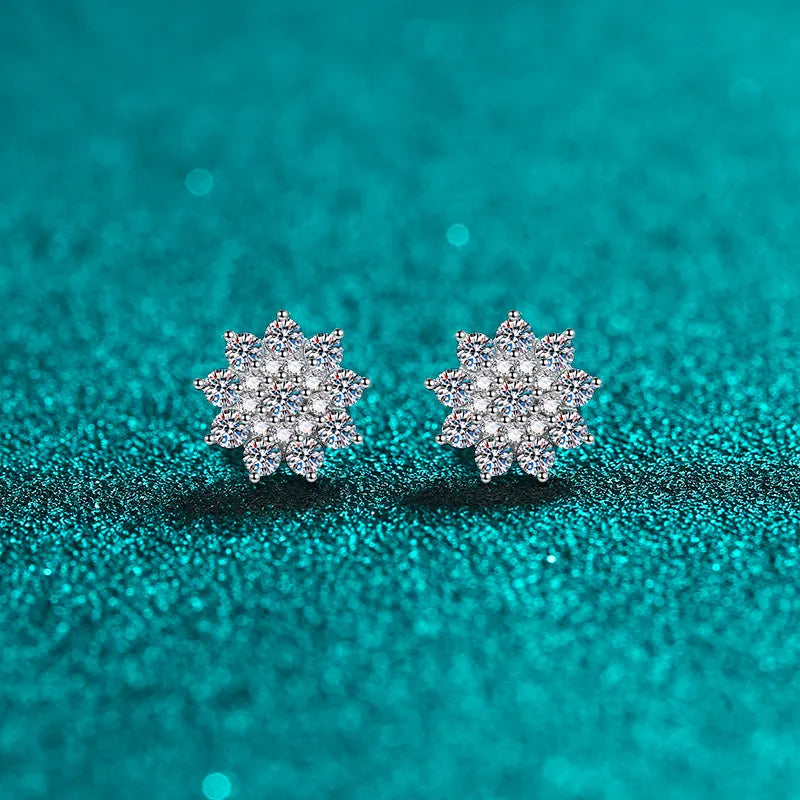 Silver crystal cluster snowflake stud earrings with delicate sparkle