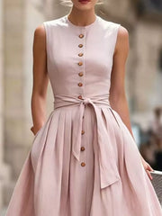 Sleeveless Button-front Belted Midi Dress Plus Size, back view