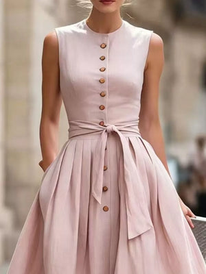 Sleeveless Button-front Belted Midi Dress Plus Size, back view