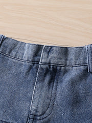 Toddler denim shorts with elastic waistband and pocket detail.