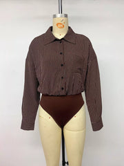 Striped Button-up Bodysuit in Brown, view 13