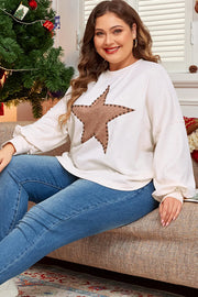 White sweatshirt with studded brown star detail and relaxed fit
