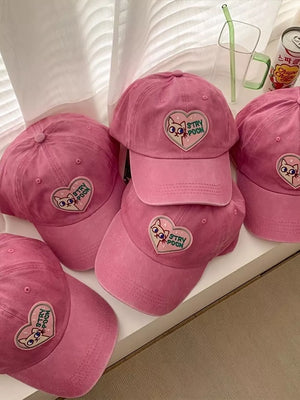 Heart Cat Baseball Cap Blush Pink, side view