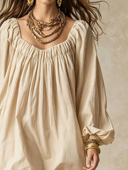 Flowy Balloon Sleeve Mini Dress in Army Green, editorial view