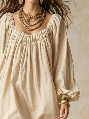 Flowy Balloon Sleeve Mini Dress in Army Green, editorial view