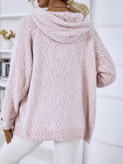 Textured knit zip-up hoodie in Dusty Pink with a subtle diamond pattern.