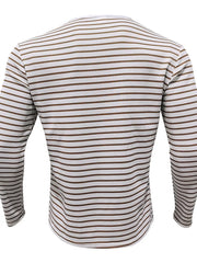 Men's Full Size Striped Long Sleeve Henley T-shirt in White, editorial view
