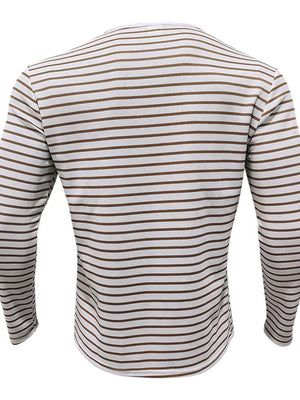 Men's Full Size Striped Long Sleeve Henley T-shirt in White, editorial view