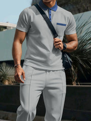 Men's Short Sleeve Polo And Pants Set Plus Size in Blue, view 13