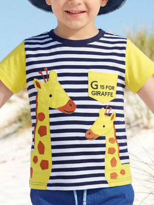 Children's Giraffe Embroidered Striped T-shirt, front view