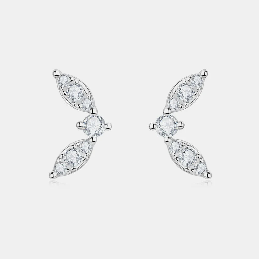 Silver moissanite leaf cluster stud earrings with 18K gold plating.