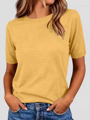Classic Crew Neck Short Sleeve Knit Top in Dark Brown, view 22