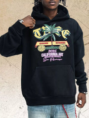 Men's Graphic Kangaroo Pocket Hoodie in White, front view